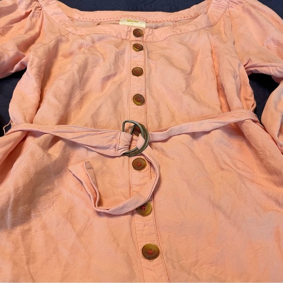 Maeve Anthropologie Alanis Belted Blouse Button Up Shirt Off Shoulder pink sz 8 - Picture 13 of 16